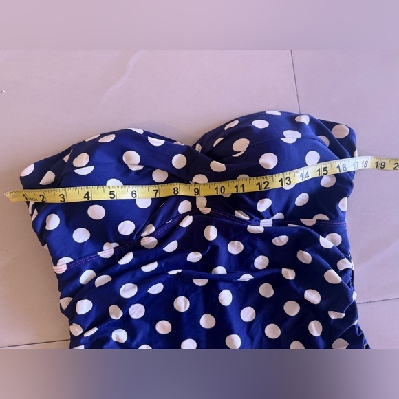 Boden One Piece Swimsuit Bathing Suit Polka Dot Blue White Size 12 Missing Strap - Picture 10 of 16